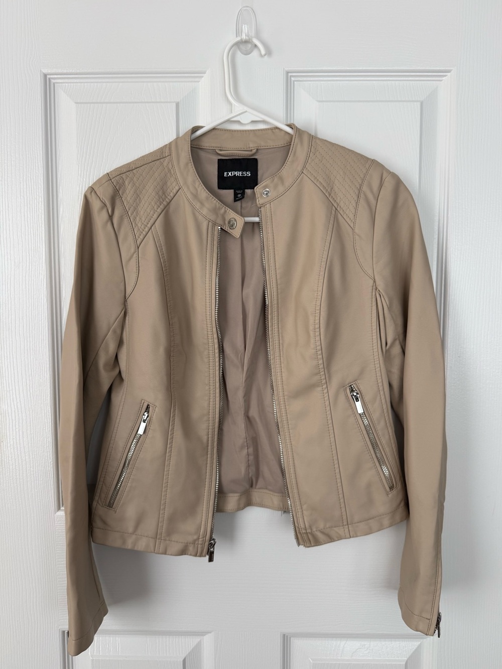 Express Women's Taupe Faux Leather Moto Jacket - Size XSP
